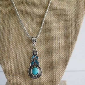 New Tibetan Silver Blue Turquoise Chain Crystal Pe